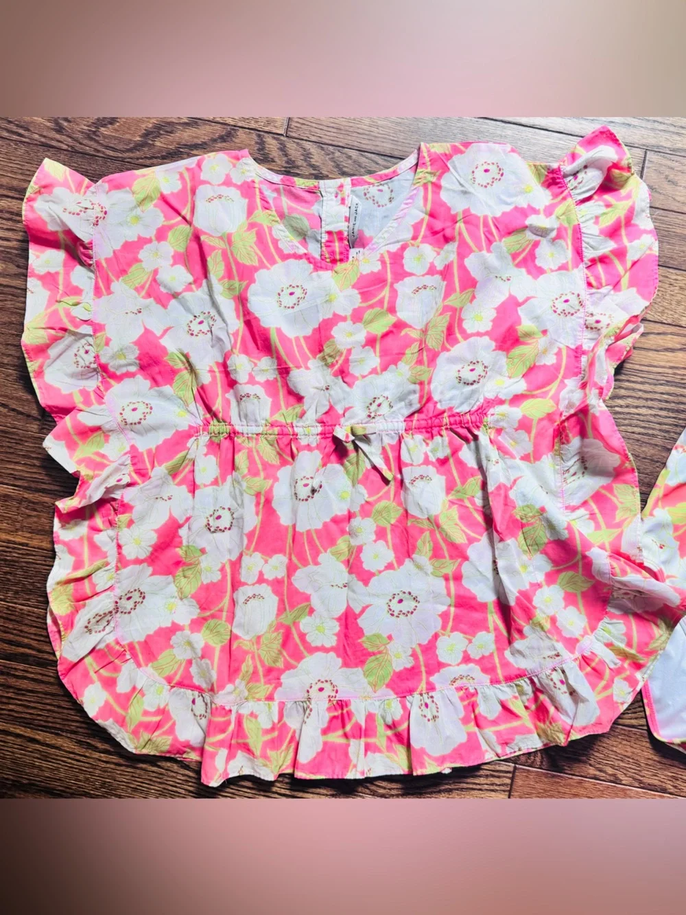 Janie and Jack Coral, White & Lime Floral Swimsuit and Cover-Up Set